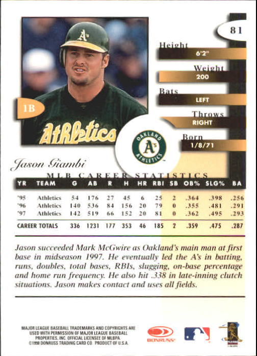 A4227- 1998 Donruss Signature BB #s 1-140 +Inserts -You Pick- 15+ FREE US SHIP - Picture 163 of 301