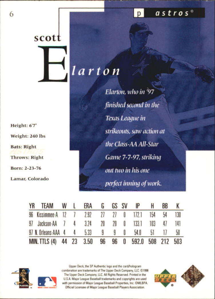 1998 SP Authentic #6 Scott Elarton FOIL back image