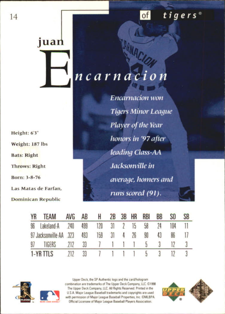 1998 SP Authentic #14 Juan Encarnacion FOIL back image