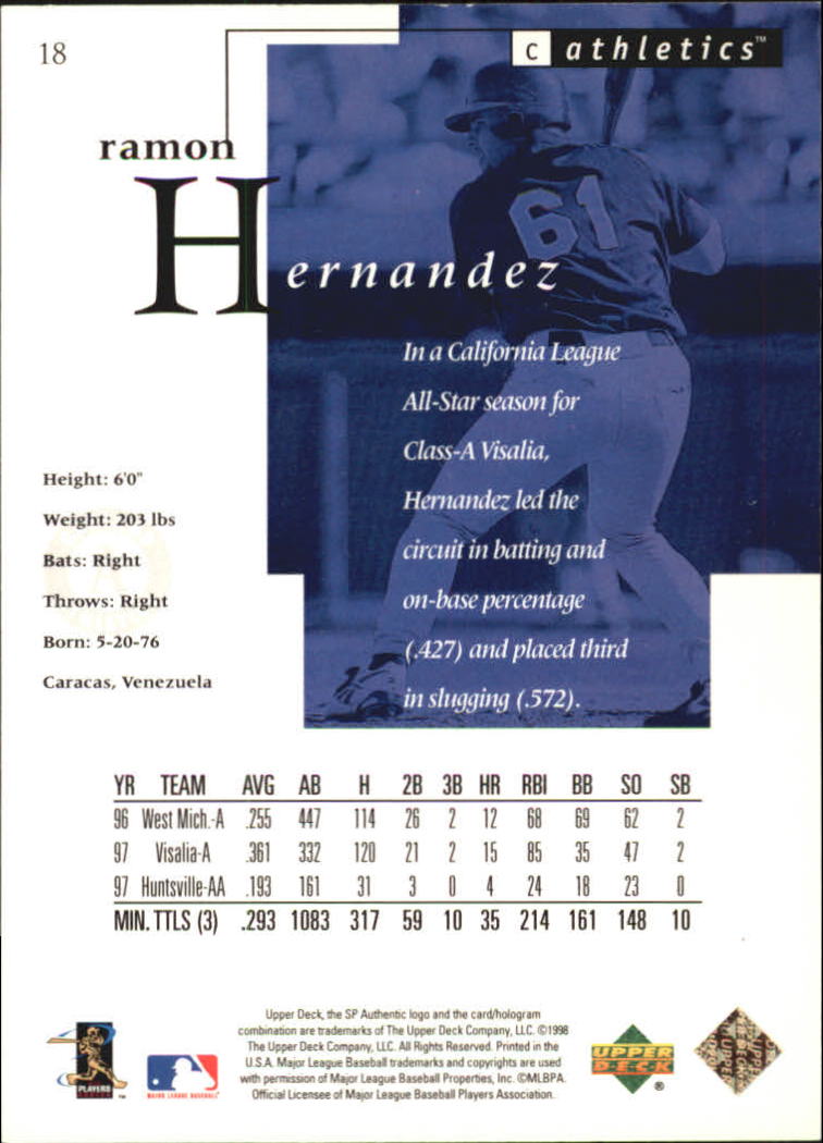1998 SP Authentic #18 Ramon Hernandez FOIL back image