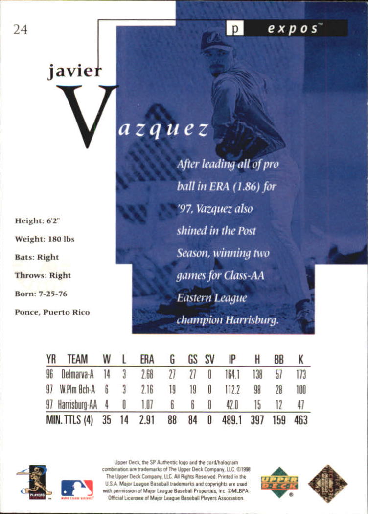 1998 SP Authentic #24 Javier Vazquez FOIL back image