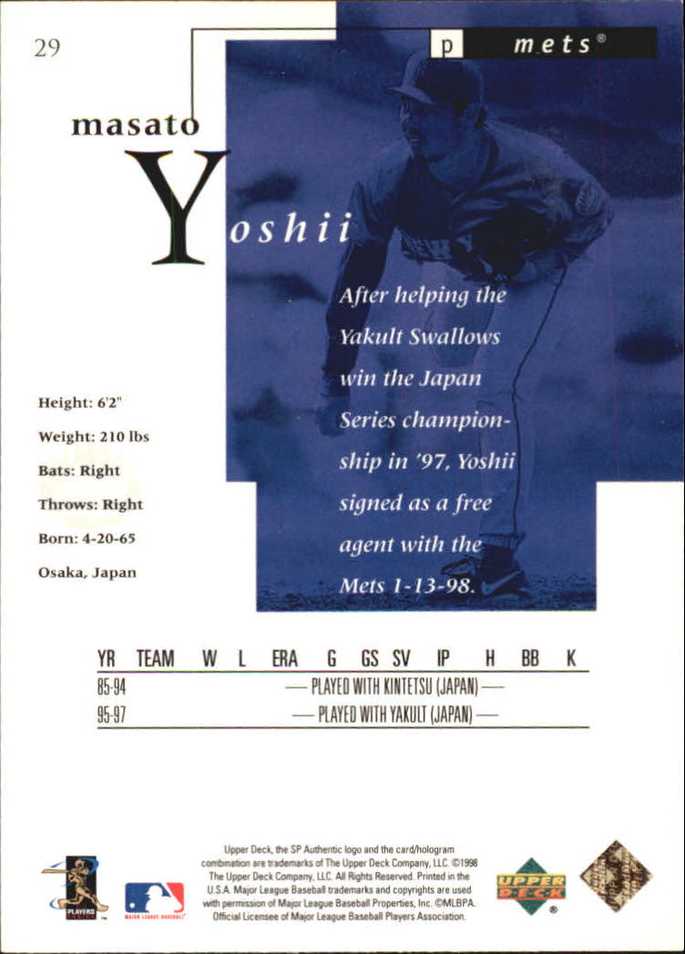 1998 SP Authentic #29 Masato Yoshii FOIL RC back image