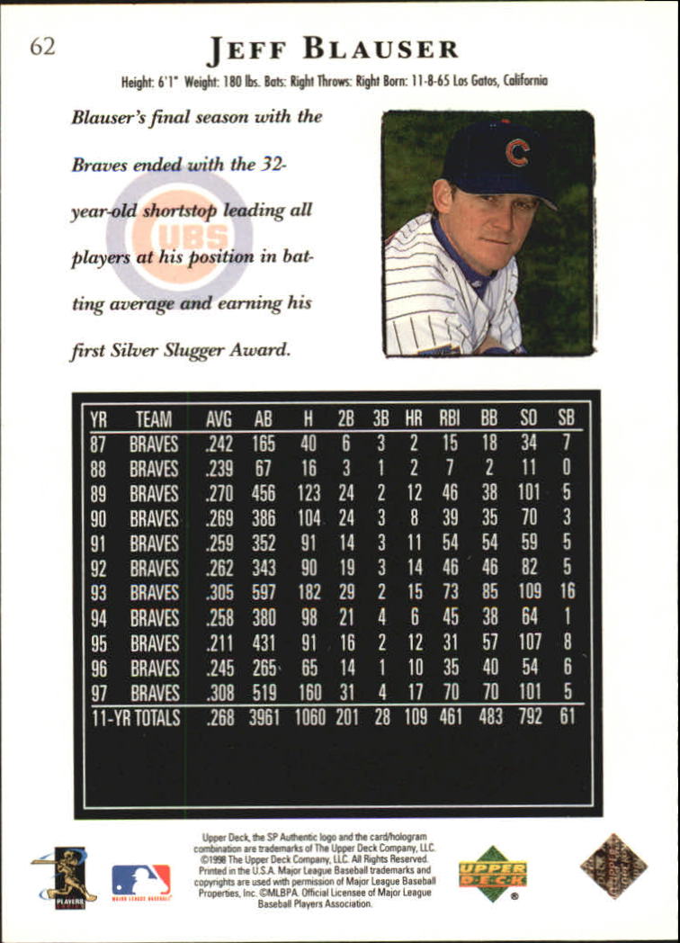 1998 SP Authentic #62 Jeff Blauser back image