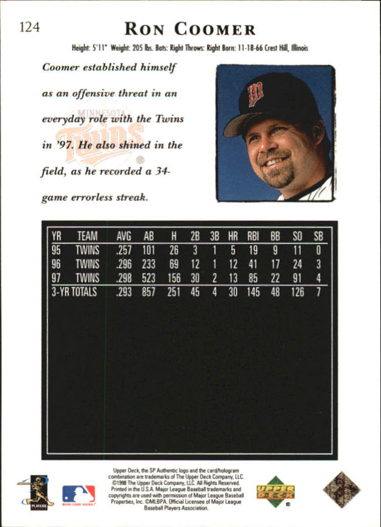 1998 SP Authentic #124 Ron Coomer back image