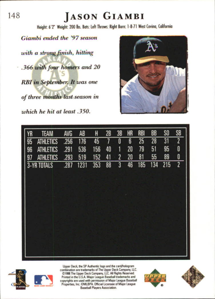 1998 SP Authentic #148 Jason Giambi