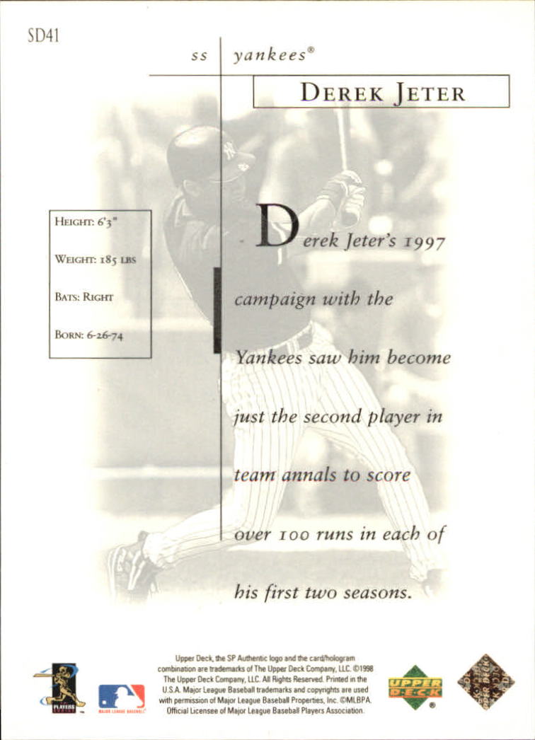 1998 SP Authentic Sheer Dominance #SD41 Derek Jeter back image