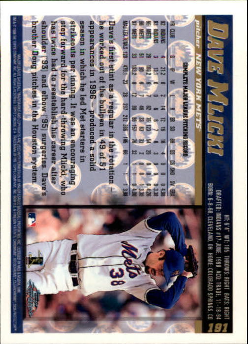 1998 Topps Chrome #191 Dave Mlicki back image