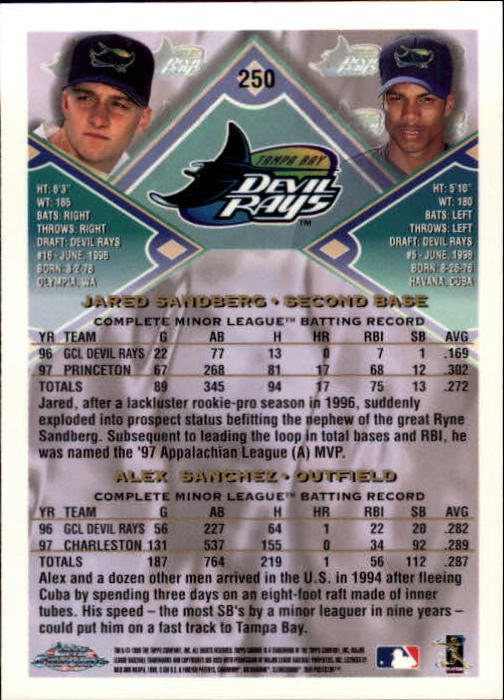 1998 Topps Chrome #250 J.Sandberg/A.Sanchez back image