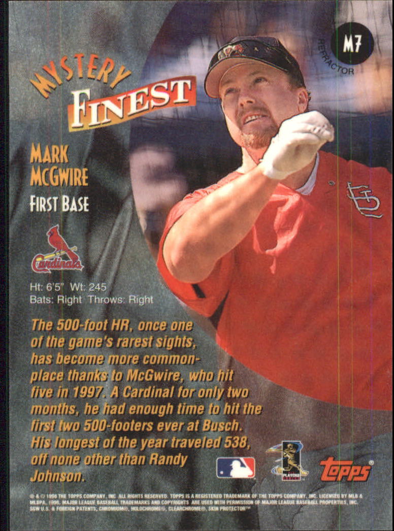 1998 Topps Mystery Finest Bordered Refractors #M7 Mark McGwire back image