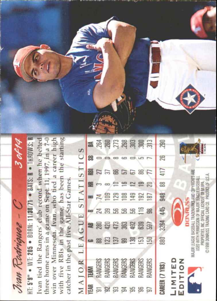 1998 Donruss Days #3 Ivan Rodriguez back image