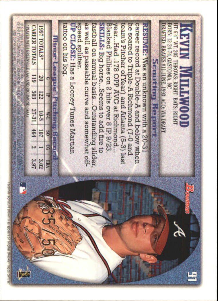1998 Bowman Golden Anniversary #91 Kevin Millwood back image