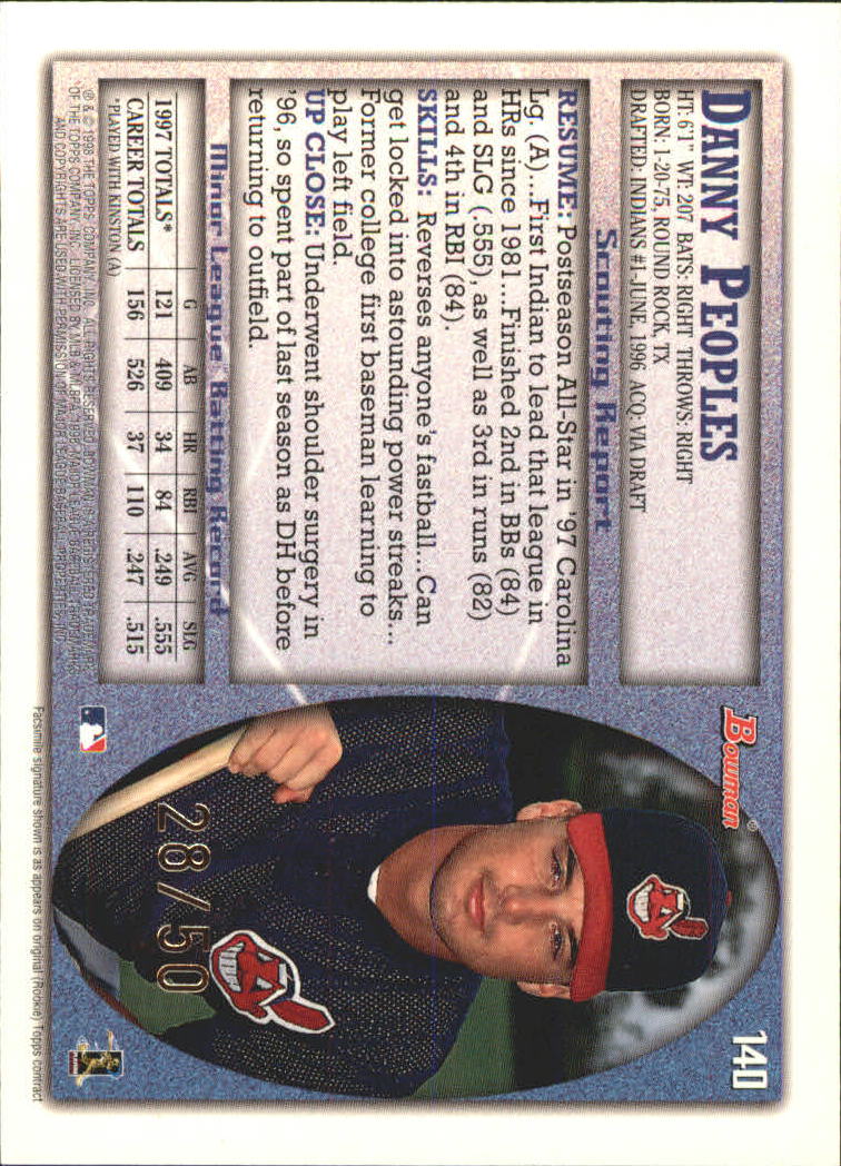 1998 Bowman Golden Anniversary #140 Danny Peoples back image