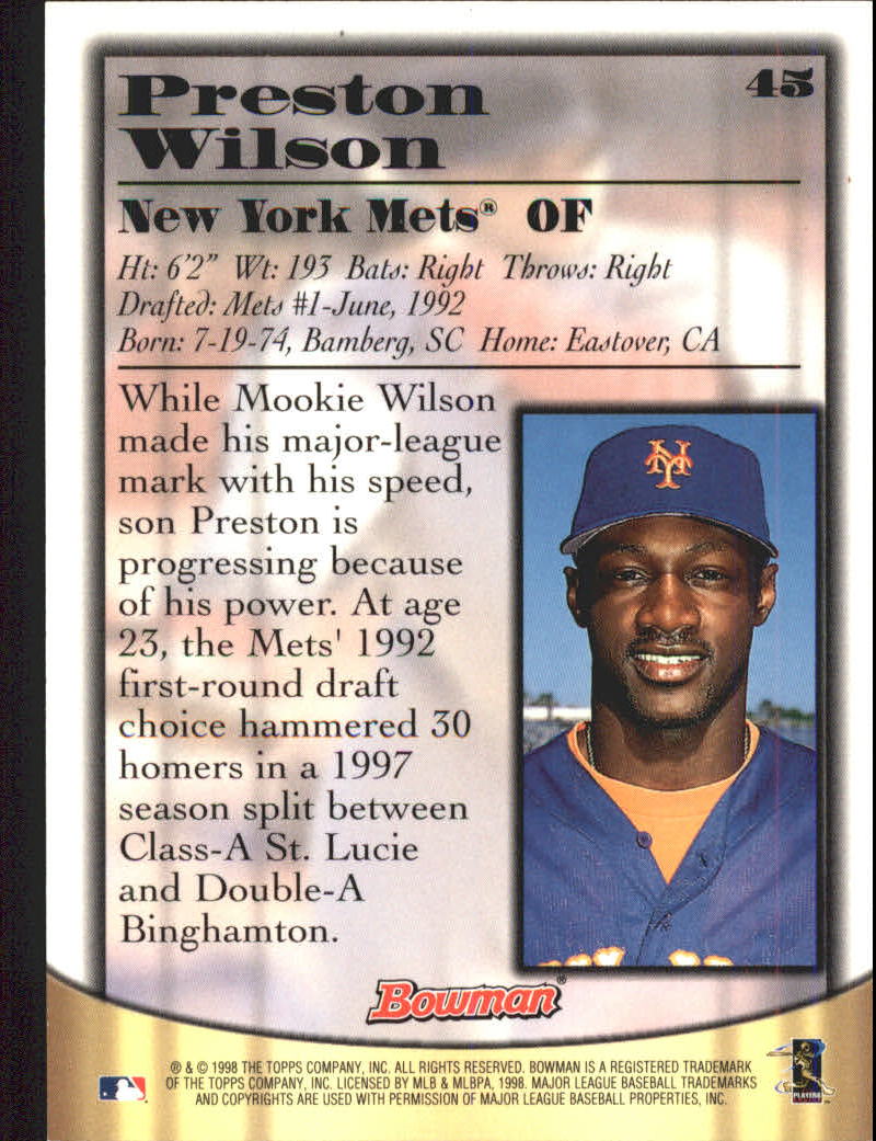 1998 Bowman Certified Blue Autographs #45 Preston Wilson back image