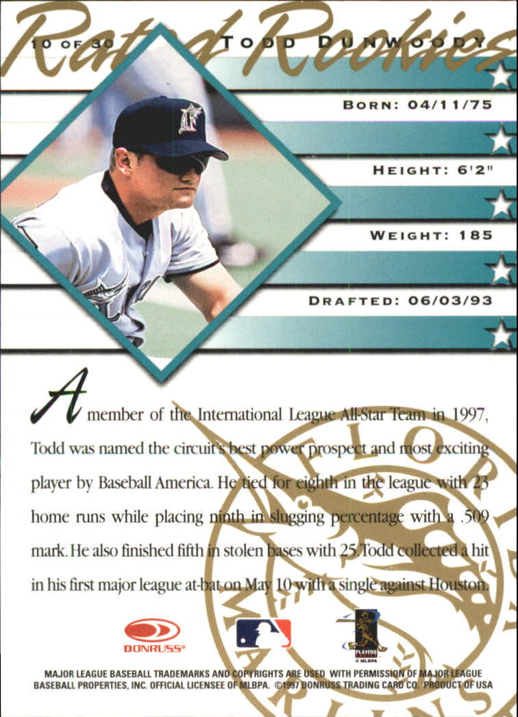 1998 Donruss Rated Rookies Medalists #10 Todd Dunwoody back image