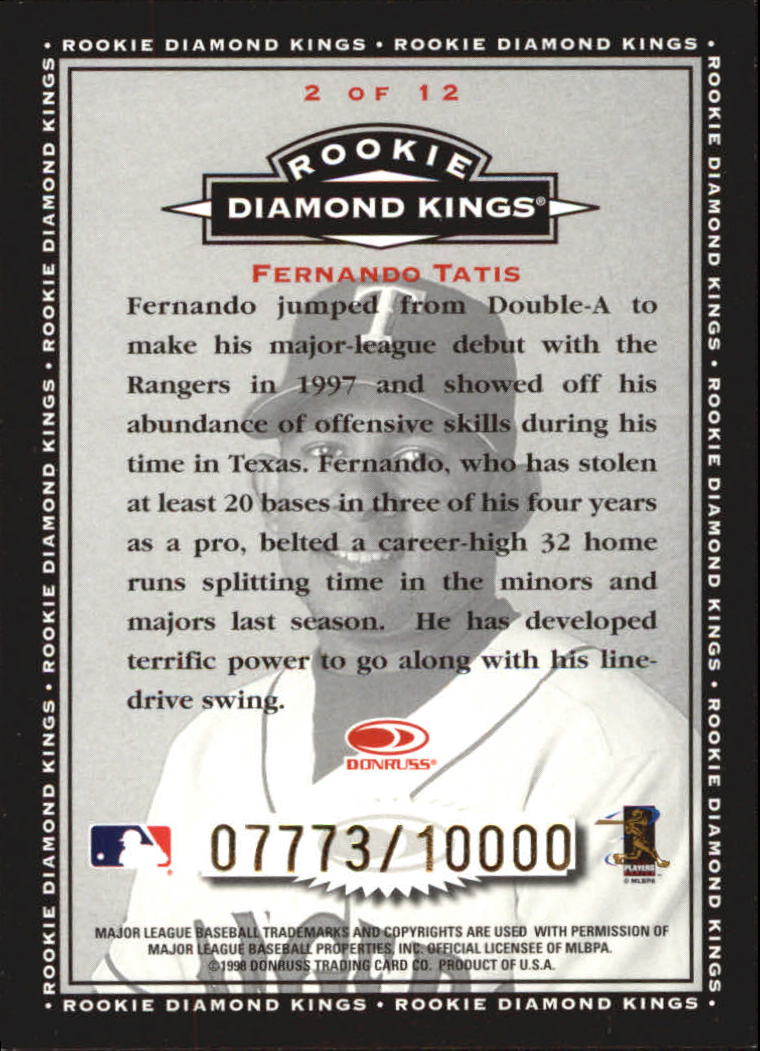 1998 Donruss Rookie Diamond Kings #2 Fernando Tatis back image