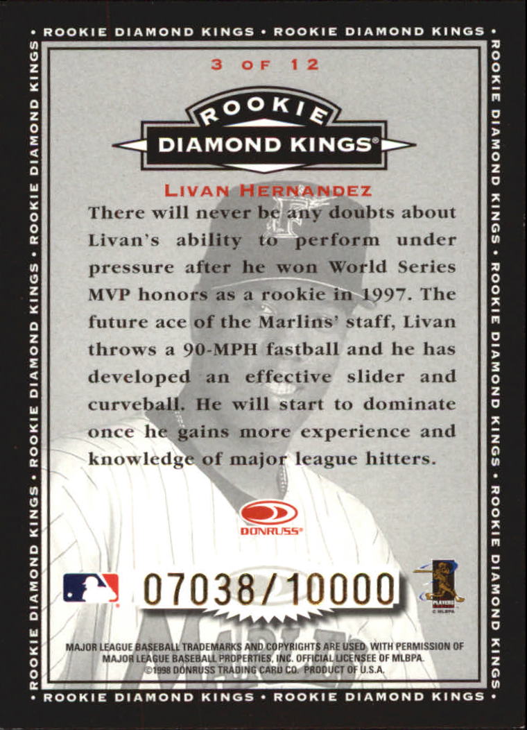 1998 Donruss Rookie Diamond Kings #3 Livan Hernandez back image