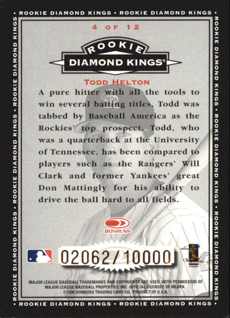 1998 Donruss Rookie Diamond Kings #4 Todd Helton back image