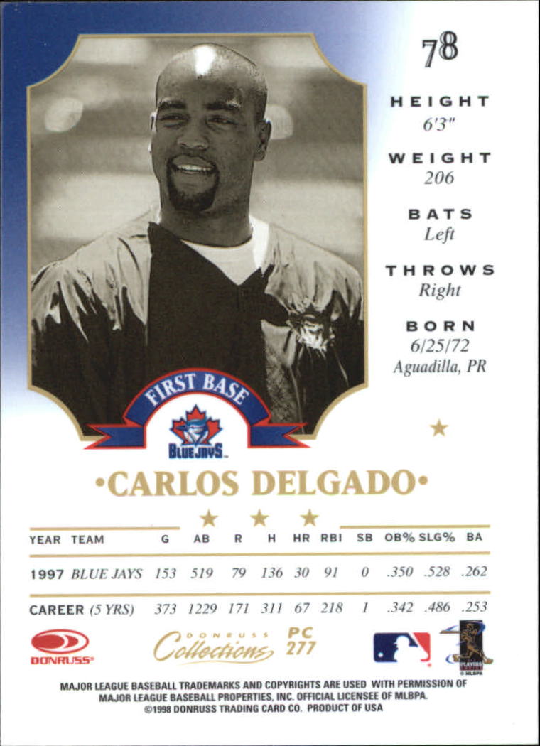 1998 Donruss Prized Collections Leaf #277 Carlos Delgado back image