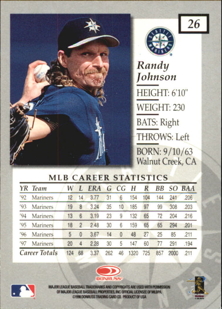 1998 Donruss Elite #26 Randy Johnson back image