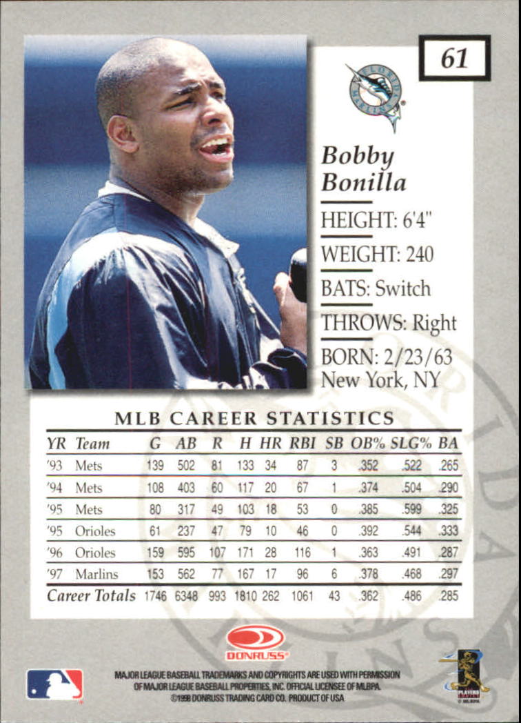 1998 Donruss Elite Baseball "Main Set" Cards #1 to #150 - Picture 123 of 301
