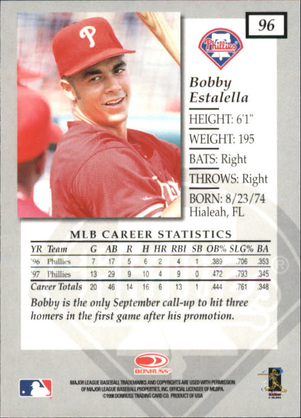 1998 Donruss Elite Baseball "Main Set" Cards #1 to #150 - Picture 193 of 301
