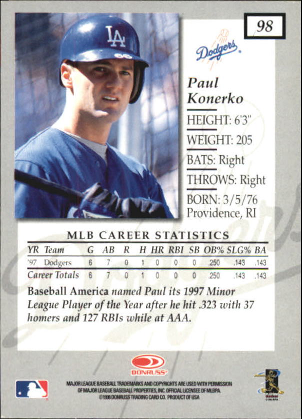 1998 Donruss Elite Baseball "Main Set" Cards #1 to #150 - Picture 197 of 301