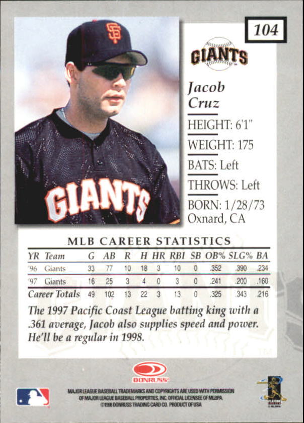1998 Donruss Elite Baseball "Main Set" Cards #1 to #150 - Picture 209 of 301
