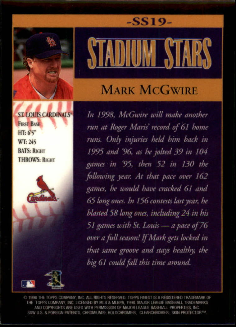 1998 Finest Stadium Stars #SS19 Mark McGwire back image
