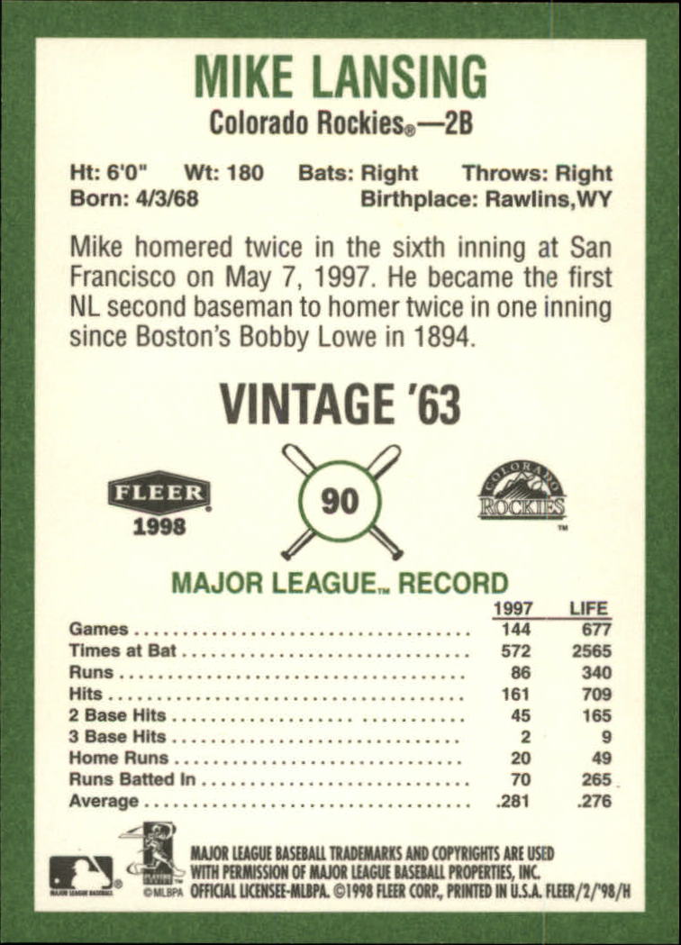 1998 Fleer Tradition Vintage '63 #90 Mike Lansing back image