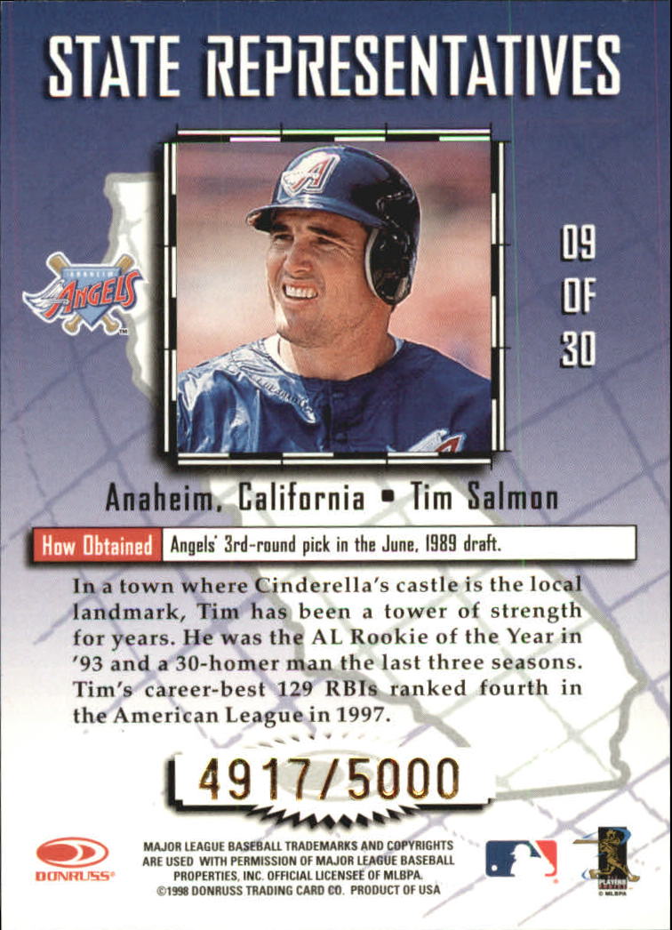 1998 Leaf State Representatives #9 Tim Salmon back image