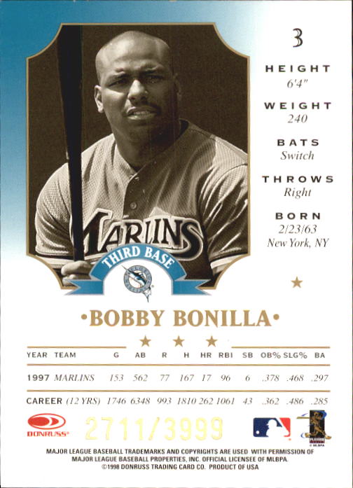 1998 Leaf Fractal Foundations #3 Bobby Bonilla back image