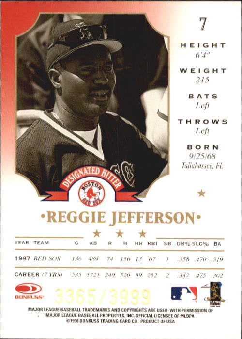 1998 Leaf Fractal Foundations #7 Reggie Jefferson back image
