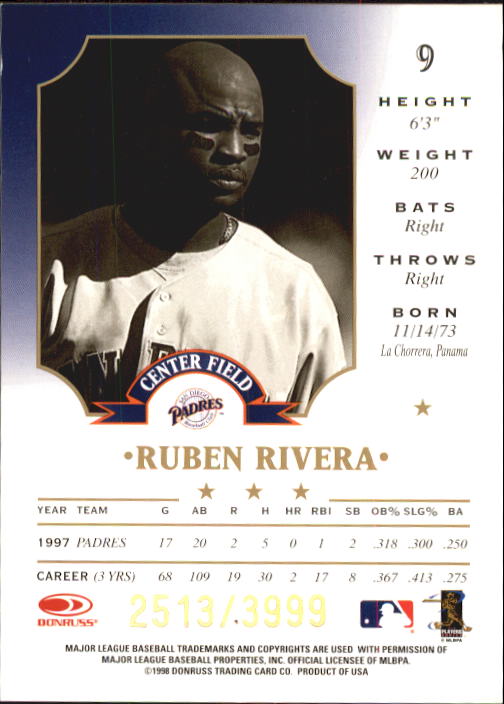1998 Leaf Fractal Foundations #9 Ruben Rivera back image