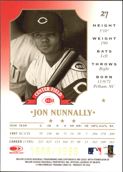 1998 Leaf Fractal Foundations #27 Jon Nunnally back image