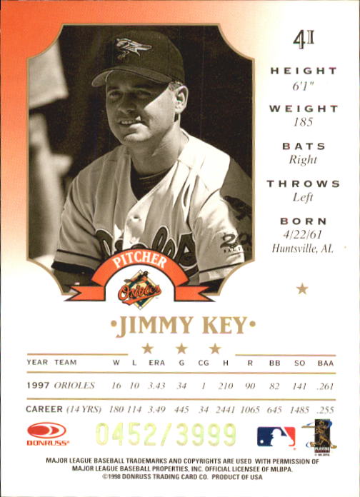 1998 Leaf Fractal Foundations #41 Jimmy Key back image