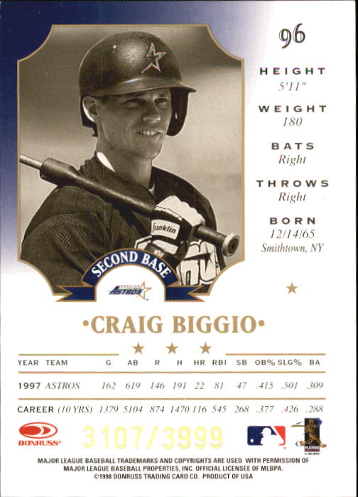 1998 Leaf Fractal Foundations #96 Craig Biggio back image