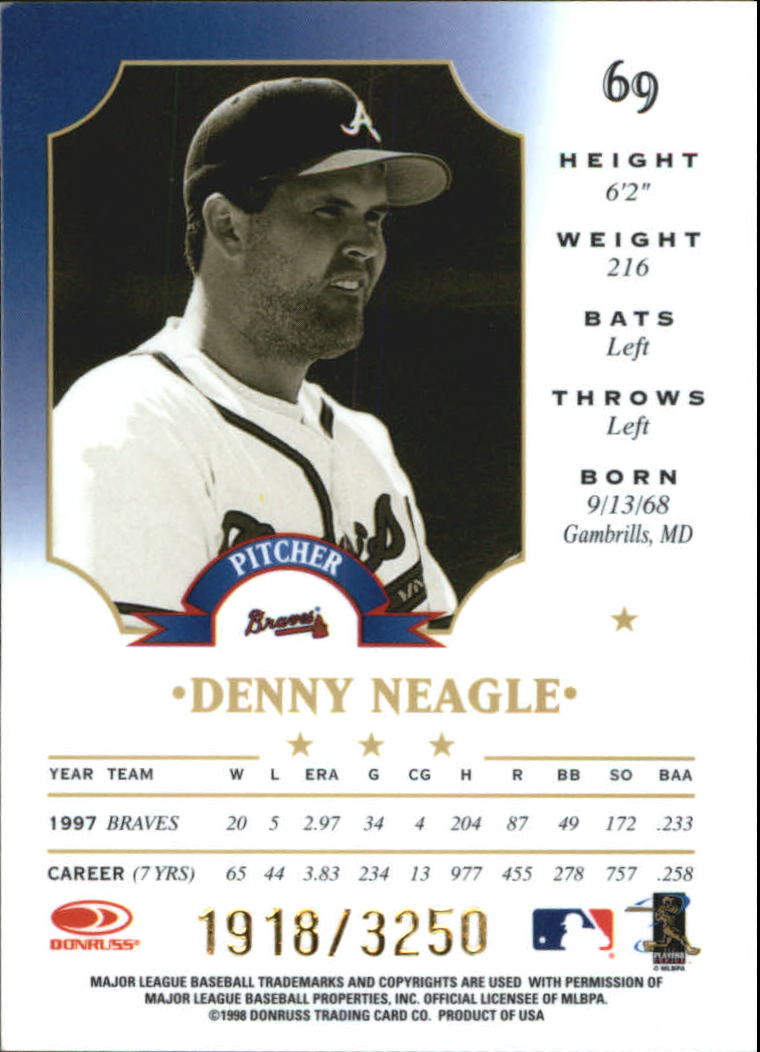 1998 Leaf Fractal Materials #69 Denny Neagle PX back image