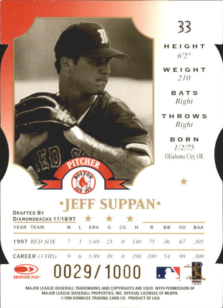 1998 Leaf Fractal Materials Die Cuts #33 Jeff Suppan LY back image