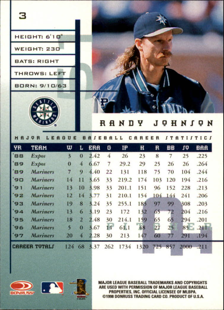 1998 Leaf Rookies and Stars #3 Randy Johnson back image