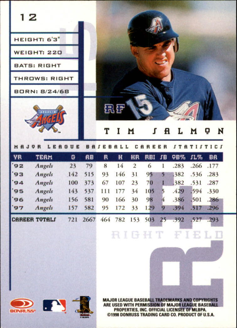 1998 Leaf Rookies and Stars #12 Tim Salmon back image