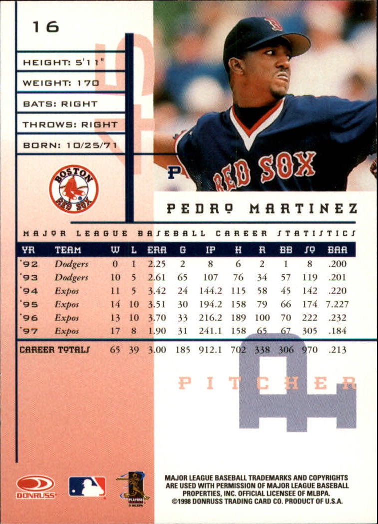 1998 Leaf Rookies and Stars #16 Pedro Martinez back image