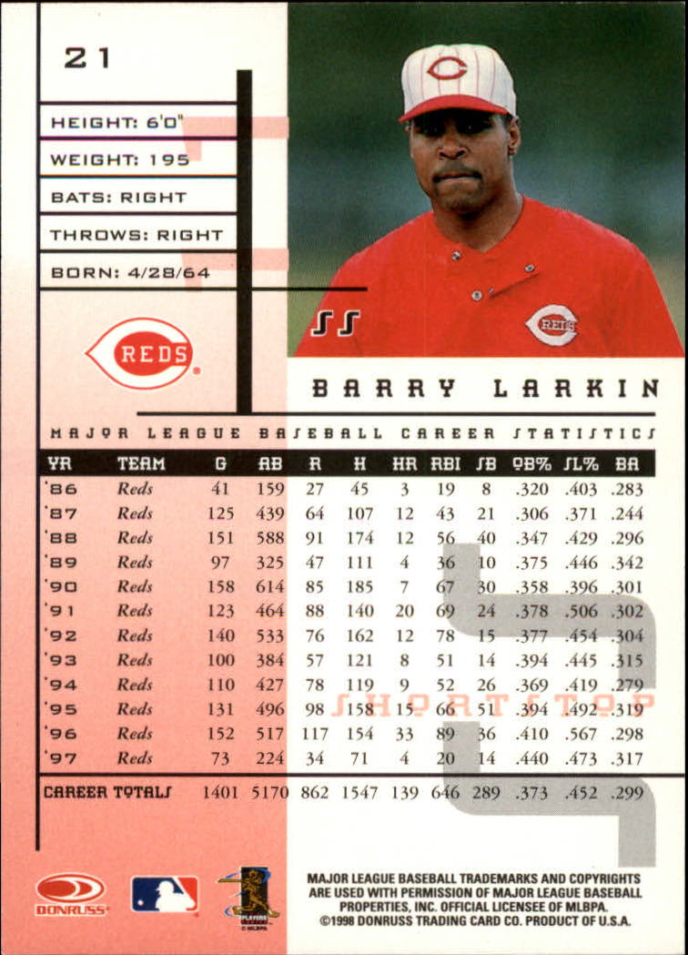 1998 Leaf Rookies and Stars #21 Barry Larkin back image