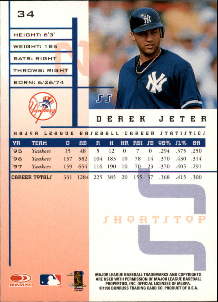 1998 Leaf Rookies and Stars #34 Derek Jeter back image