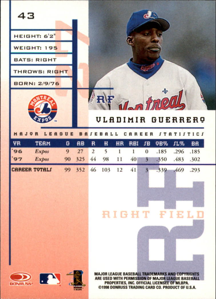 1998 Leaf Rookies and Stars #43 Vladimir Guerrero back image