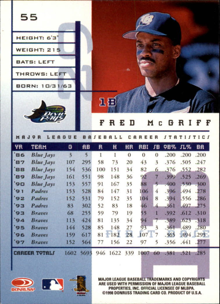 1998 Leaf Rookies and Stars #55 Fred McGriff back image