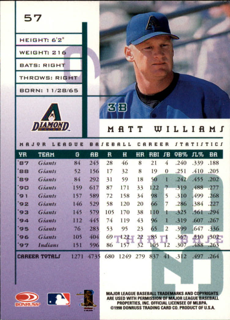 1998 Leaf Rookies and Stars #57 Matt Williams back image