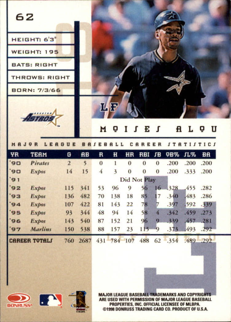 1998 Leaf Rookies and Stars #62 Moises Alou back image