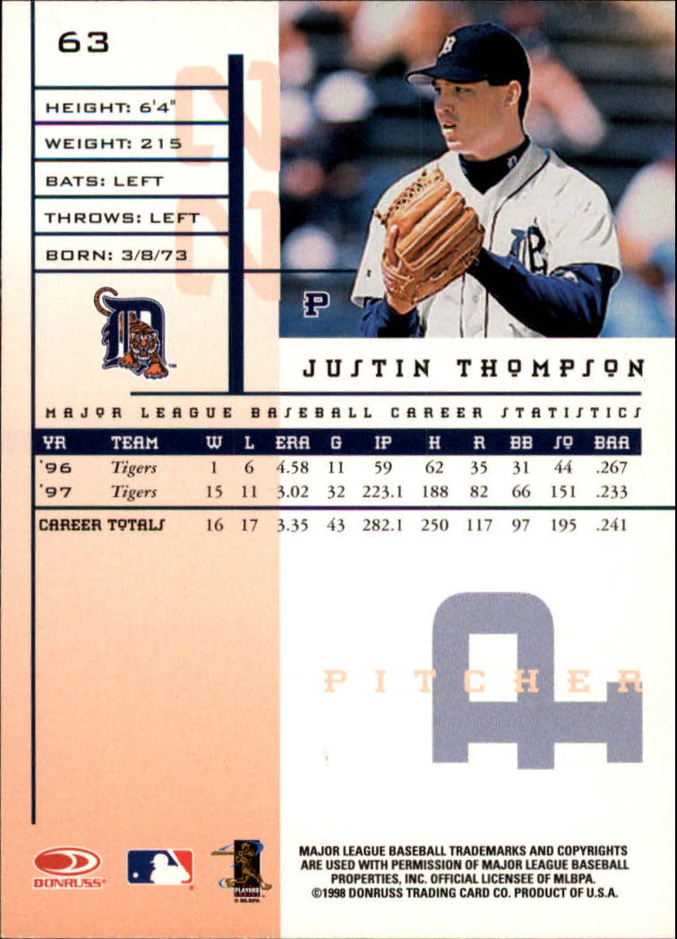 1998 Leaf Rookies and Stars #63 Justin Thompson back image