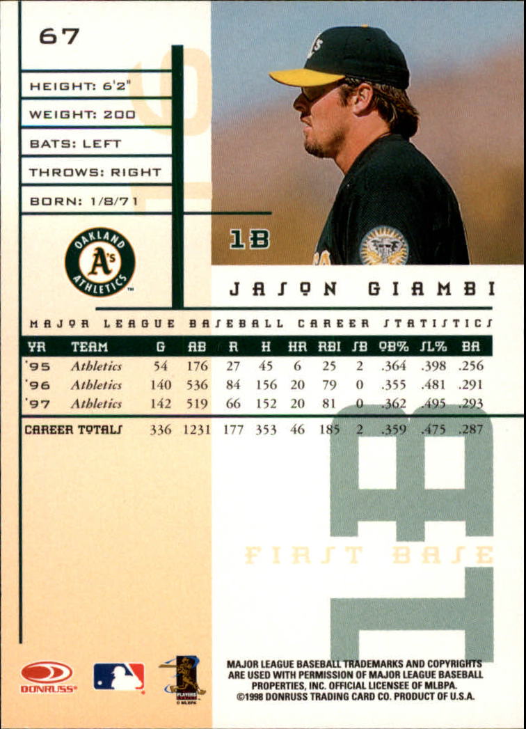 1998 Leaf Rookies and Stars #67 Jason Giambi back image