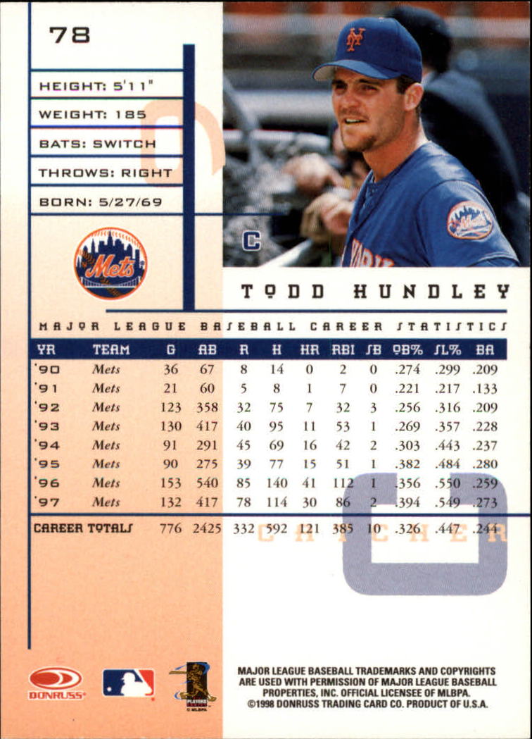 1998 Leaf Rookies and Stars #78 Todd Hundley back image